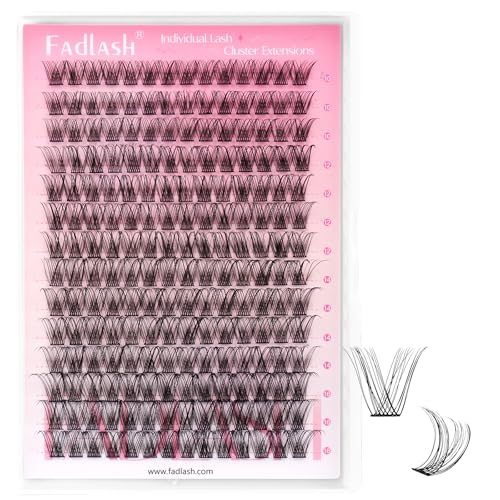 FADLASH Lash Clusters Wispy Eyelash Clusters Natural Individual Lashes 10-16 mm and Waterproof Cluster Eyelash Extensions with Soft Thin Band (DV07, 10-16mm)
