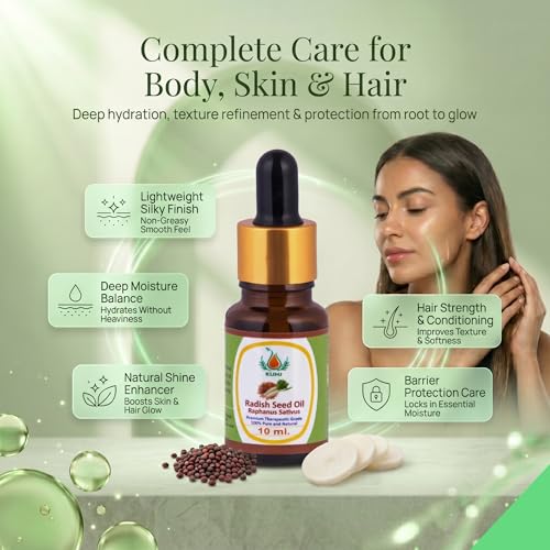 Image of KUNJ Radish Seed Oil (Raphanus sativus) 10ML - 100% Pure & Natural Cold Pressed Undiluted Carrier Oil for Hair Growth, Scalp Care, Skin Nourishment & DIY Beauty Blends