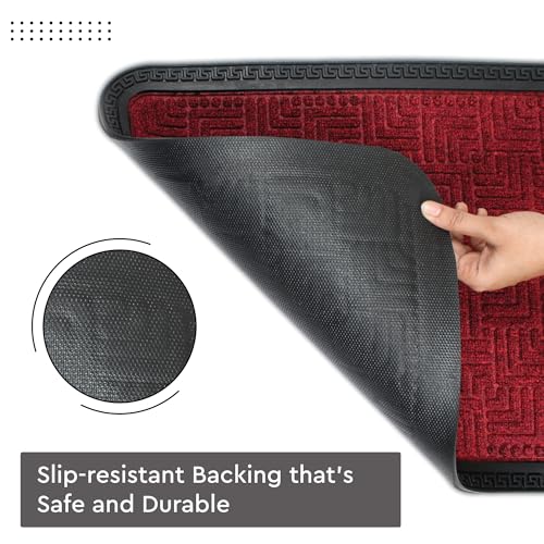 Image of Encasa XO Door Mat for Home Entrance, Polypropylene Floor Mat Maroon
