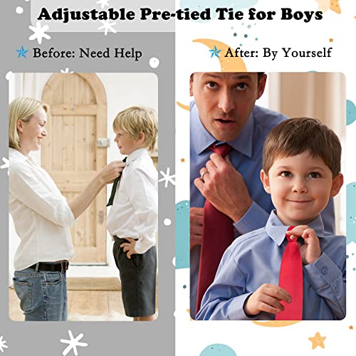 Mantieqingway School Ties for Boys Kids Adjustable Pre-tied Zipper Neck Tie for Weddings Graduation School Uniforms, 14inch2