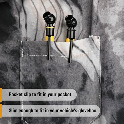 Image of UNCO- Pencil Tire Pressure Gauge, 2 Pack, 10-75 PSI, Yellow, Stainless Steel Body, Metal Made Nozzle, Rust and Corrosion Resistant, Pencil Air Pressure Gauge for Tires, 3 Measurements for Cars, Bikes