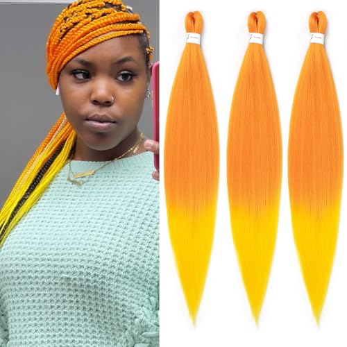 Braiding Hair Extensions 26 Inch Pre stretched Braiding Hair Hot Water Setting Synthetic Hair Orange/Yellow#