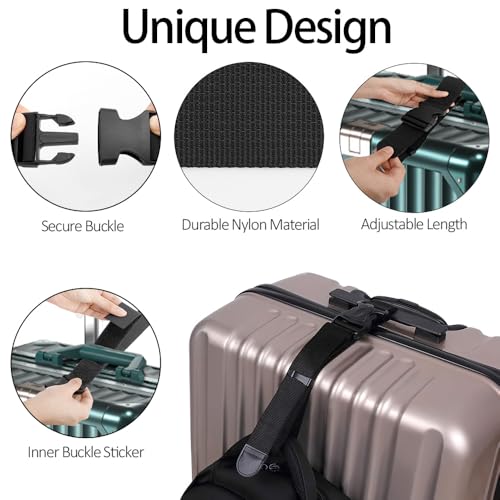 Image of Luggage Straps 4 Pcs Black Luggage Belt Set T-Shaped Luggage Connectors Add a Bag Adjustable Suitcase Straps Travel Luggage Accessories for Connecting 3 Luggage Suitcase Handbag Baggage Together
