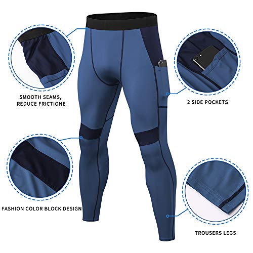 Wragcfm Mens Leggings Sports, Men's Active Athletic Leggings Compression Pants Tights Running Basketball Gym Leggings Quick Dry (Grey Blue,S) #TOP2