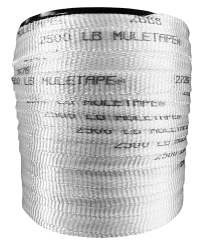 3/4 x 600ft Polyester Mule Tape - 2500LB Tensile Strength Pull Tape Heavy Duty Webbing Tie-Downs & Pulling - Made in USA (Misprinted Markings)