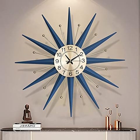 HAOWANJP Large Wall Clock Metal Decorative, Mid Century Silent Non-Ticking Big Clocks, Modern Home Decorations for Living Room,Bedroom,Dining Room, Office, 22 Inch Cover