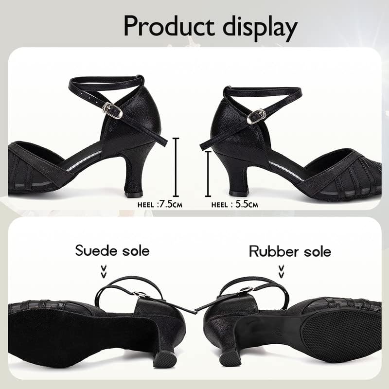 TINRYMX Womens Latin Dance Shoes Sequin Mesh Ballroom Salsa Tango Party Wedding Dance Shoes, DY105-Black-5.5cm-Suede Sole,5.5 US - Image 6