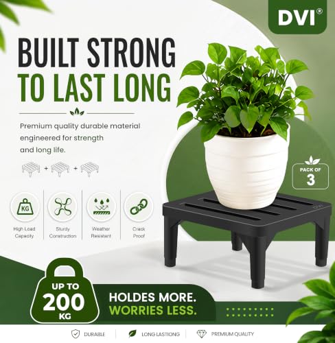 Image of DVI Heavy Duty Black Plant Stand | Pack of 3 | Strong, Durable, Rust-Proof | Supports Up to 200 Kg | Indoor & Outdoor Use | Pot Stand for Big Size Plants | All Weather Resistant Pot Stand