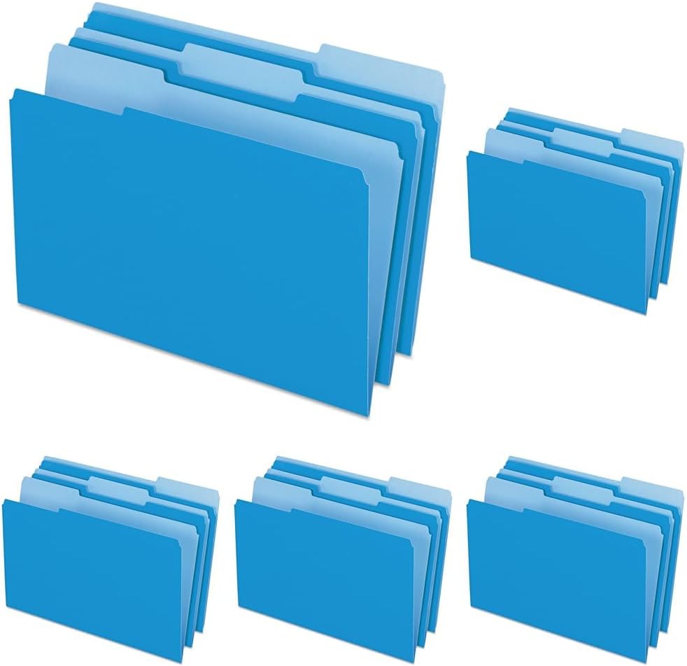 Pendaflex Two-Tone Color File Folders, Legal Size, Blue, 1/3 Cut, 100/BX (153 1/3 BLU)