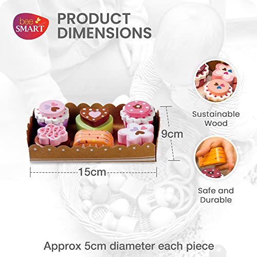 Bee Smart — Wooden Toy - Tea Party Wooden Cakes Pretend Play Food With Selection Card And Sturdy Cardboard Serving Tray #TOP2