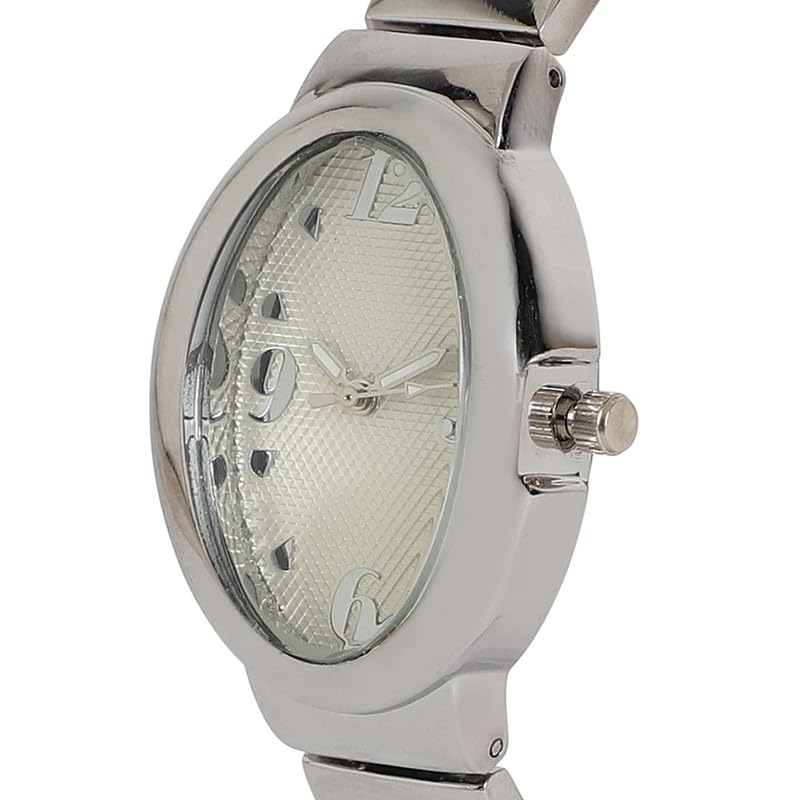 Image of Haute Sauce Women's The Pantheonique Oval Watch | Metallic Silver Stainless Steel Strap | Metallic Silver Dial | One-Size | Foldover Closure | Quartz | Analogue | Wrist Belt Watch For Female And Girls
