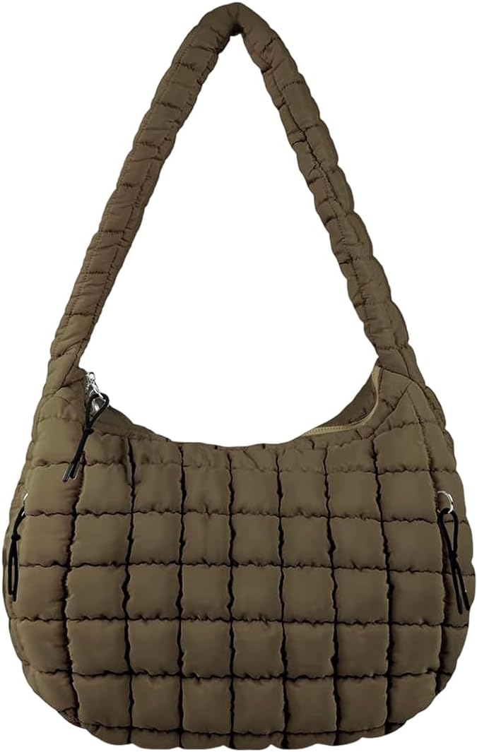 Quilted Tote Bag, Puffer Bag for Women, Large Puffy Shoulder Bag, Lightweight Checkered Purse, Soft Padded Hobo Bag