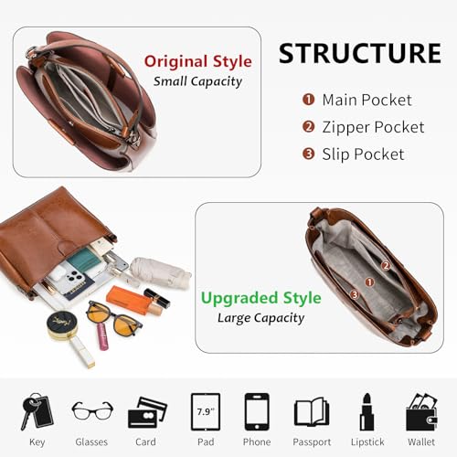 Genuine Leather Purses for Women Crossbody Bags Hobo Bags Top Handle Women's Shoulder Handbag with 3 Straps4