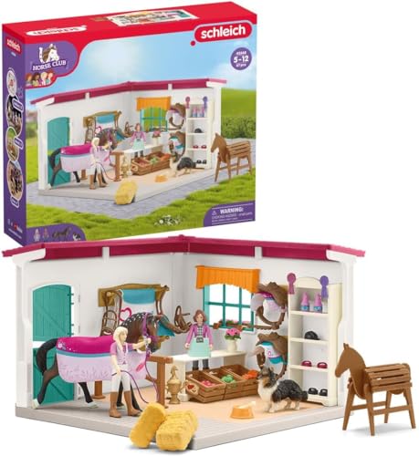 Schleich Horse Club - 67PC Sofia's Tack Shop Playset with Toy Horse Figurine, 2 Poseable Action Figures and Accessories - Realistic Pretend Shopping Toys for Girls and Boys - Kids Toys Ages 5+ | 42568