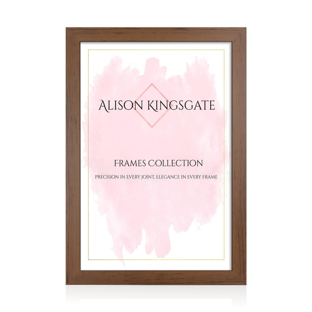 Alison Kingsgate Walnut Modern A1 Picture Frames- Engineered Wood Photo Frame With Shatterproof Perspex Front- Ideal For Posters, Certificates & Artwork- Wall Mount Or Tabletop Display