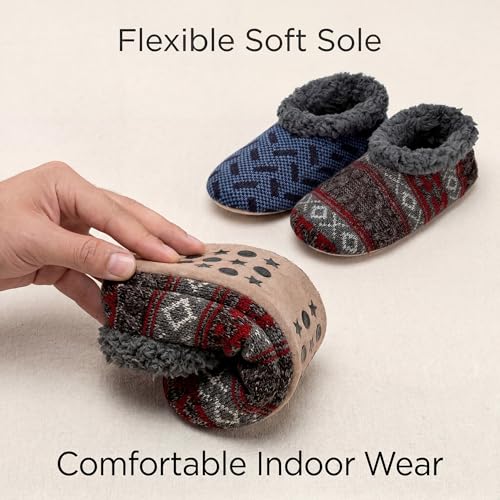 Image of cosyone1997 2-Pair Mens Slippers Sherpa Lined Fuzzy Slipper Socks Non Slip | Soft sole, gripper dots, flexible fit, machine washable, sizes 8-9 to 14-15