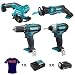 Produktbild MAKITA HP331D Schlagbohrmaschine + TD110D Schlagschrauber + JR103 gerade Säge + HS301 Kreissäge, 3 Lithium Akkus 10,8v 2ah CLX401SAJ