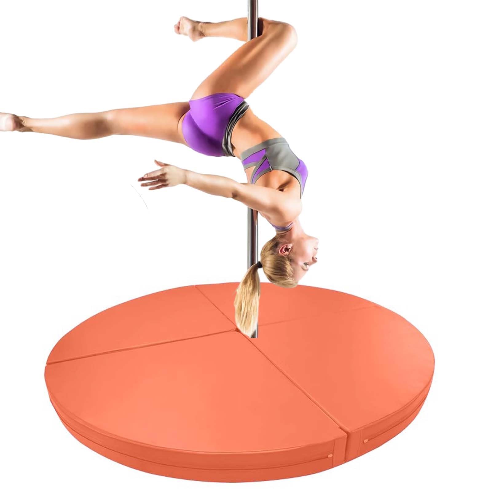 WJFTODAY Round Folding Crash Mat for Pole Dancing & Gymnastics, 1"-4" Thick Foam Safety Pad, Non-Slip PU Leather, Anti-Collision for Aerial Yoga, 160cm x 5cm (63in x 2in), Orange