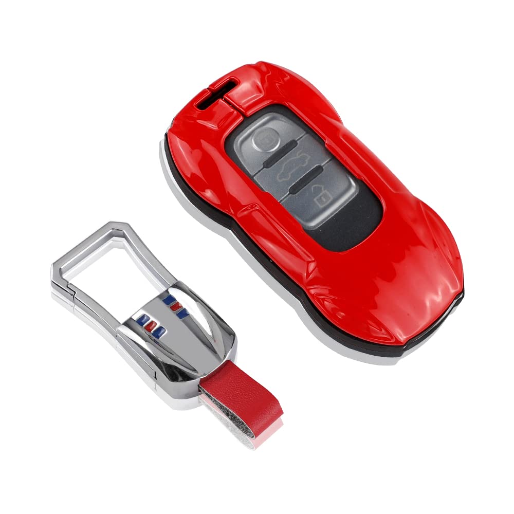 PIFOOG Car Accessories for Audi Key Fob Cover Case Key Chain Ring Full Protection for Audi A4 A5 A6 A7 A8 Q5 Q8 RS5 RS6 RS7 E-Tron Smart Remote Keys Cover Metal Red Women Men