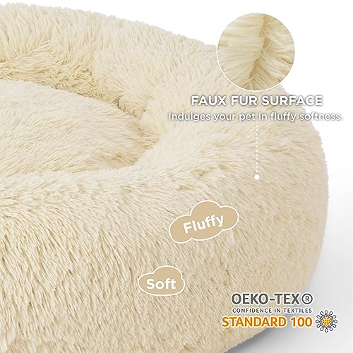 Image of Bedsure Calming Dog Beds Large Sized Dog Donut Washable Pet Bed,36ins Ivory Beige