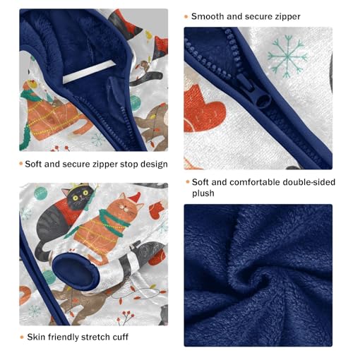 Pattern with Christmas Cats Girls Fleece Jacket Girls Fall Jacket Girls Zip Up Hoodie Girls Sherpa Jacket 2-10T3