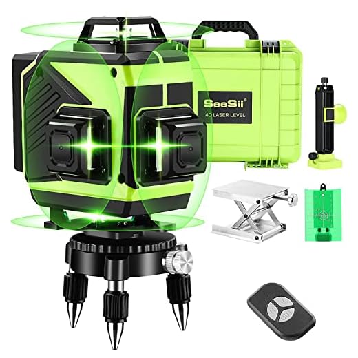 Seesii 4D Green Beam Self-Leveling Laser Level 4x360 Cross Line Laser Four-Plane Leveling Measure Tool -Three 360° Vertical and One 360° Horizontal Line-Remote Control & Magnetic Lifting Base