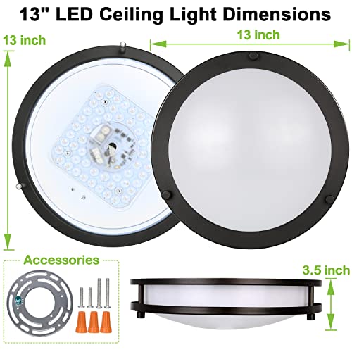 Hykolity 13 Inch Flush Mount Led Ceiling Light Fixture, 2700K/3000K/3500K/4000K/5000K Adjustable Ceiling Lights, Oil Rubbed Bronze Saturn Dimmable Lighting For Bathroom Kitchen, Etl Listed - 2 Pack #TOP5