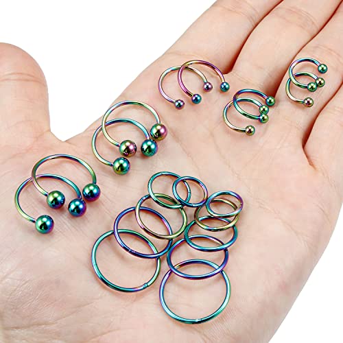 Hoeudjo 16G Stainless Steel Hinged Clicker Segment Septum Rings Horseshoe Earring Nose Lip Ring Hoop Cartilage Tragus Daith Helix Sleeper Earrings Body Piercing Jewelry Rainbow 8Mm 10Mm 12Mm #TOP2