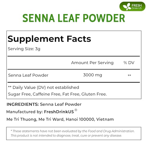 Image of FreshDrinkUS, Premium 10oz Senna Leaf Powder, 100% Natural and Pure from Senna Leaves, No Additives, No Gluten, No Sugar, Vegan (10oz Senna Powder)