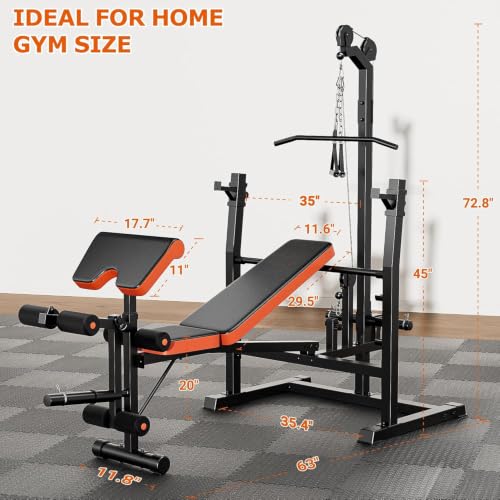 Image of Fostoy Olympic Weight Bench with Lat Pulldown, Squat Rack & Leg Curl