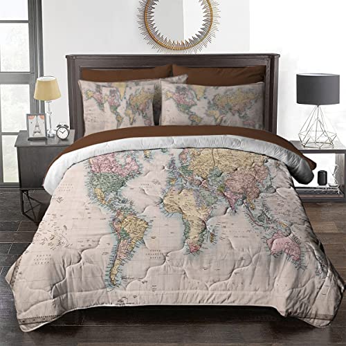 Blessliving Map Comforter Set - 8 Pieces Vintage Map Bed Set Twin, Retro Map of The World Bedding Set with Comforters, Sheets, Pillowcases, Shams & Cushion Cover