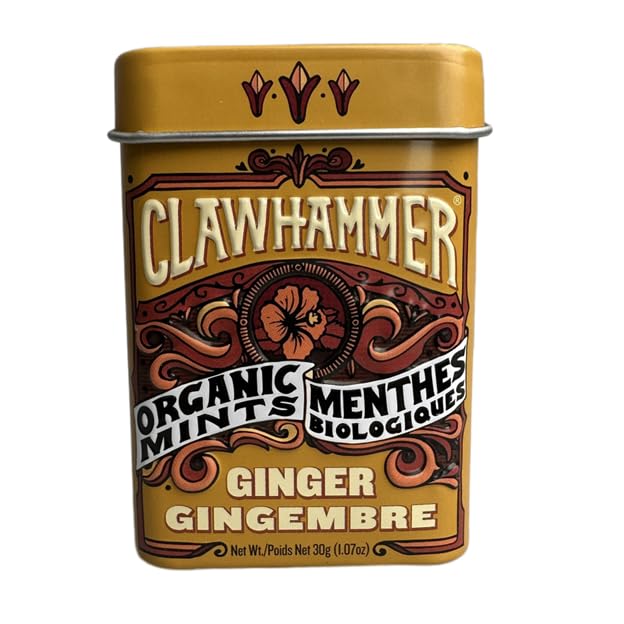 Clawhammer Organic Mints - Naturally Flavored Breath Mints - Delicious Ginger Candy Mints - Spicy Ginger Root, 30 Count Tin (Pack of 12)