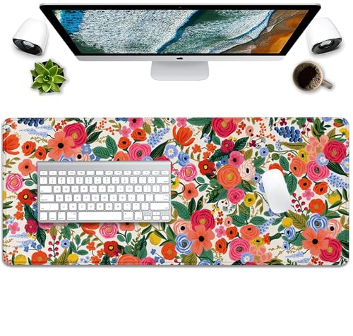 Image of Garden Party Extended Desk Pad Flowers Mouse Pad,Gaming Desk Pad with Stitched Edges Non-Slip Rubber Base Extended XL Mousepad Big Desk Mat for Office Home Work(27.5X11.8 Inch)
