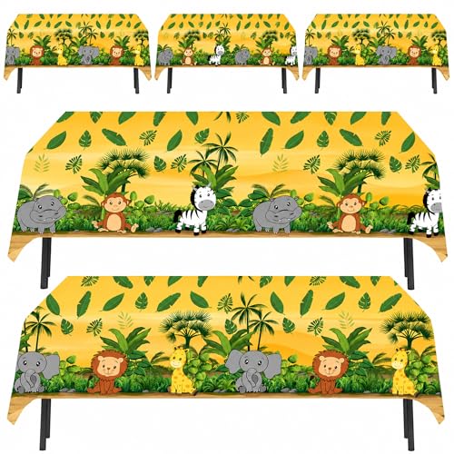 AnapoliZ Jungle Animal Tablecloths 3 Pack Safari Party Table Covers 54 x 102 Disposable Plastic Tablecloths for Jungle Theme Birthday Parties Zoo Animal Decorations Safari Baby Shower Supplies