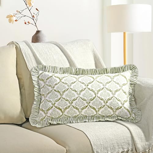 CPC Fern Regal Block Print Ruffle Sham Pillow Cover 12x20 Inch, Pack of 1