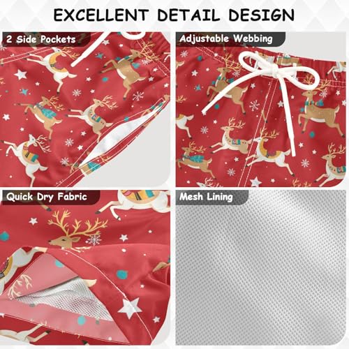 Boys Swim Trunks Quick Dry UPF 50+ Beach Board Shorts Kids Bathing Suits Swimsuit 2T Running Deer Snowflake3