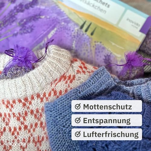 Lavendel Duftsäckchen Kleiderschrank: 20x Echter Lavendel getrocknet – Das Original - Mottenschutz für Kleiderschrank bei Kleidermotten – Auto Duft, Raumduft, Schrank Duft – Inovida Lavendelsäckchen