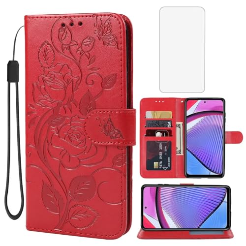 Protection Motorola G Power 2024 5G portefeuille rouge avec verre trempé