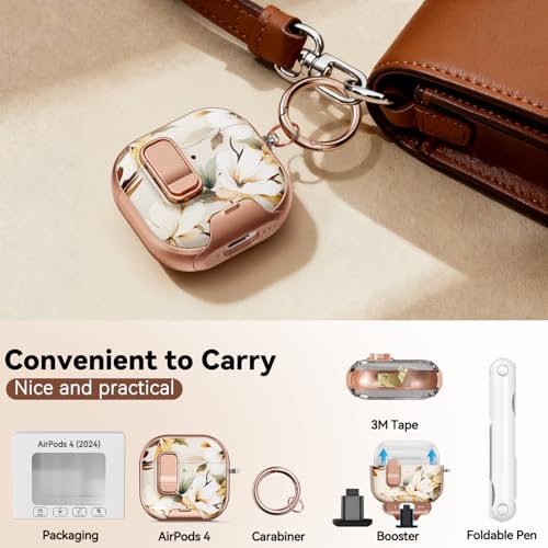 Image of for AirPod 4 Case, with Safty Lock & Phone Stand for Floral AirPod 4 Generation Case Cover for Women Girly, iPod 4 Cases with Keychain & Cleaner Kit -Brown Dead Leaf Flower