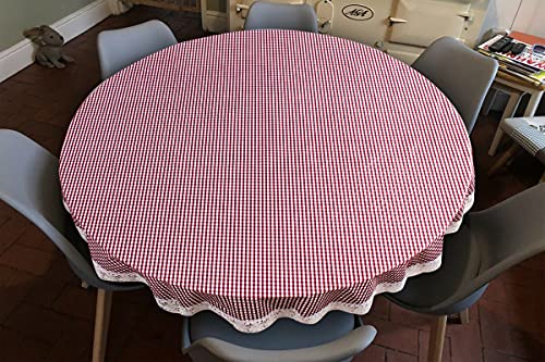 Image of The Furnishing Tree Round Shaped 6 Seater Table Cover WxL 72x72 inches with White Border lace