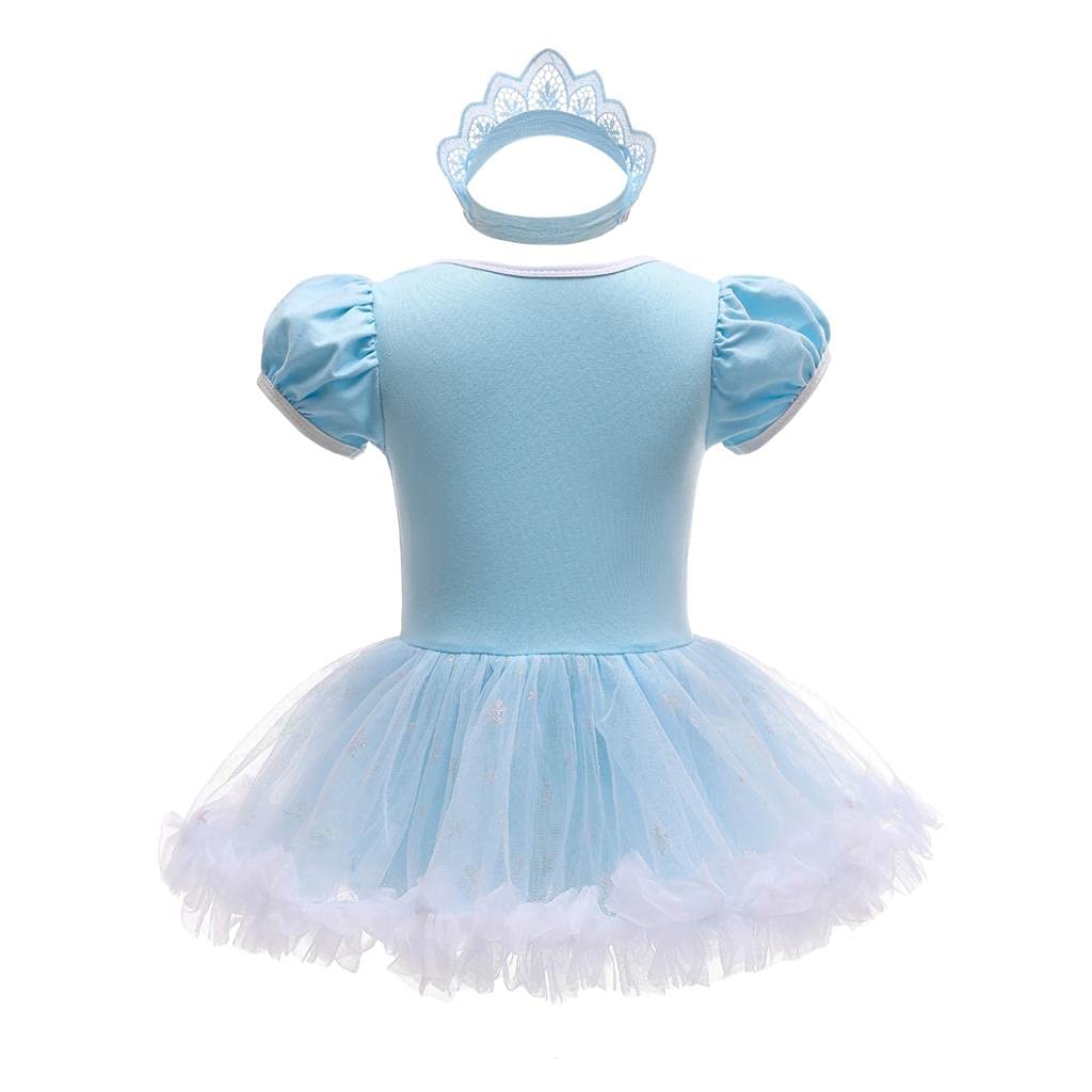 Dressy Daisy Infant Baby Girl Princess Romper Costumes Onesie Dress Bodysuit with Headband Halloween Birthday Party Fancy Outfits Size 3 Months Blue 296