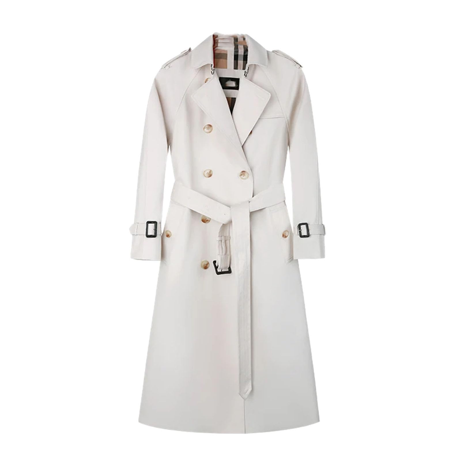 Womens lapel Solid Khaki Double Breasted Cotton Fashion Long Trench Coat