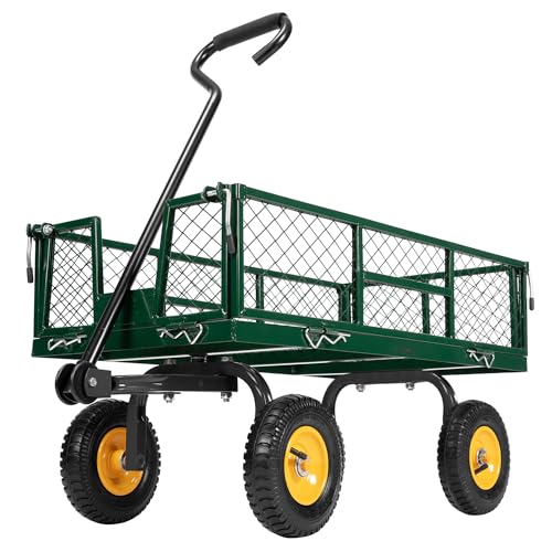 VIVOHOME Handwagen bis 250/400kg Robuster Gartenwagen mit Luftreifen Transportwagen mit Metallgittern Belastbar Gerätewagen mit 180°drehbarem 80cm Griff für Garten Camping Festival
