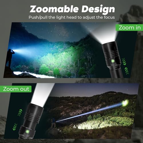 Rechargeable Flashlights High Lumens,1500 Lumens Powerful Tactical Flash Light,Super Bright Small Flashlight with Memory Function,5 Modes Led Flashlight Adjustable for Hiking,Emergency.