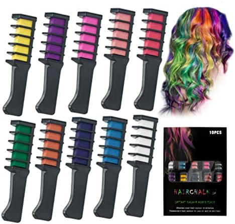 MOKILY 10 Pcs Hair Chalk Comb Pens-New Hair Chalk Comb Temporary Bright Washable Hair Color Dye-Gifts Toys for Birthday Party,Easter,Christmas,Halloween,DIY Cosplay Dress Up (10PCS COLORFUL)