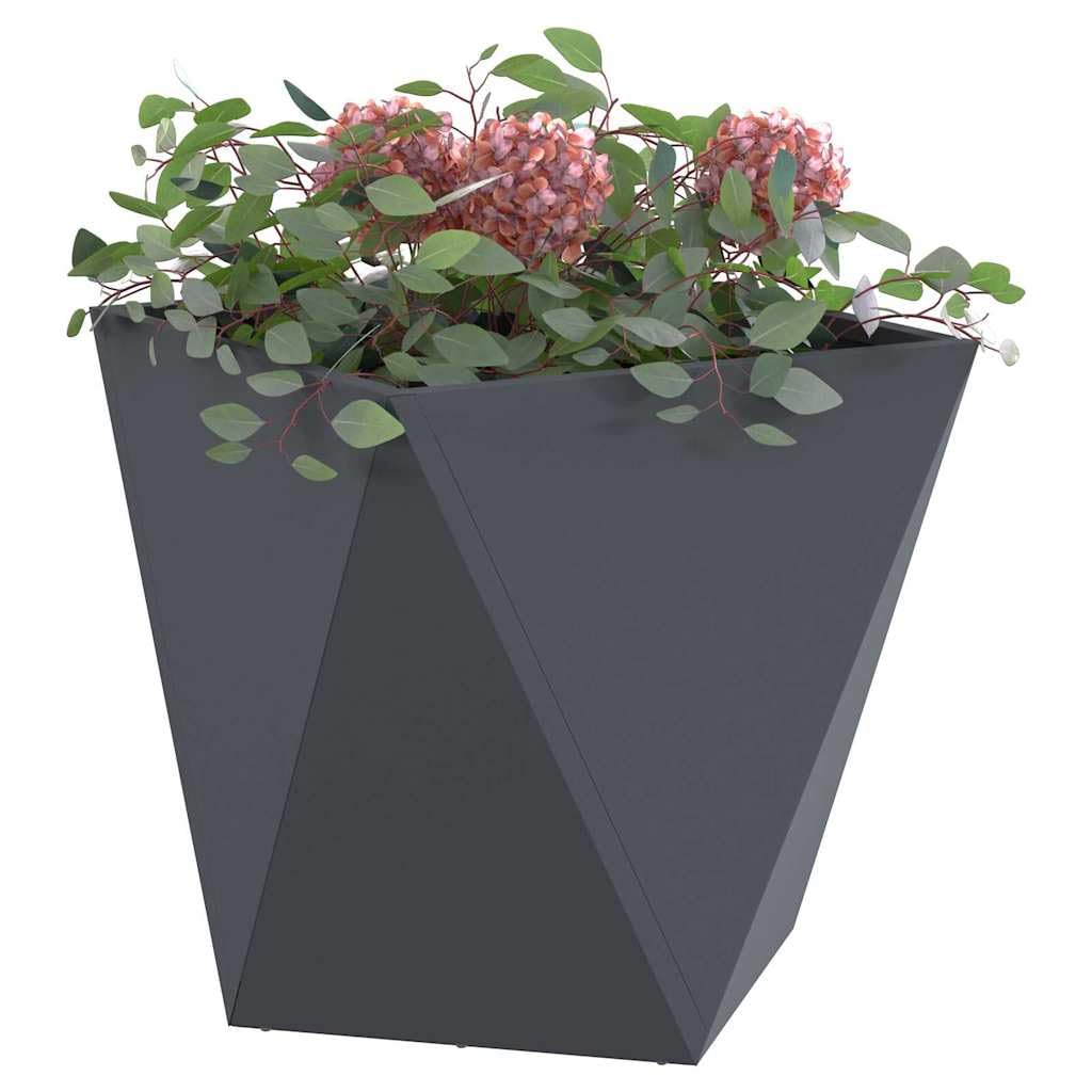 Donica Stalowa Antracyt 40x40x40 cm 2 sztuki Nowoczesna Doniczka Ogrodowa Prosta Kwadratowa Wytrzymała na Warunki Zewnętrzne Ozdobny Pojemnik na Rośliny na Taras i Balkon