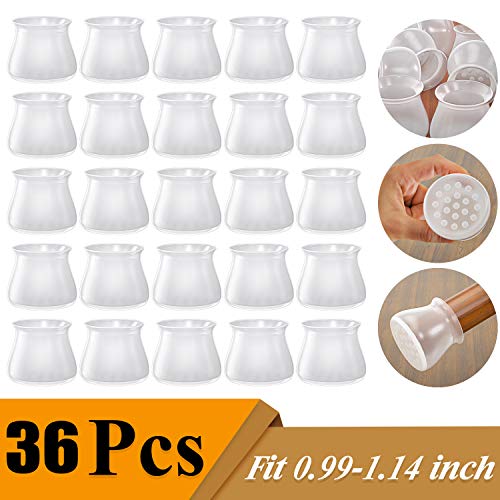 36 Pack Chair Leg Caps Floor Protectors, [Upgraded Version] Transparent Silicone Anti-Slip Chair
