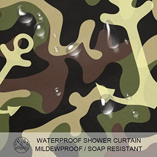 Rideau de douche imperméable contre les fuites d'eau motif camouflage vert militaire 183x183
