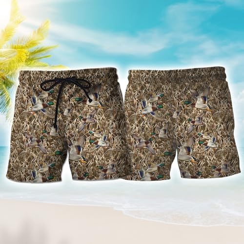 Mallard Duck Mens Swim Trunks - Duck Hunting Hawaiian Mens Swim Short Beach Shorts TU-SH-252