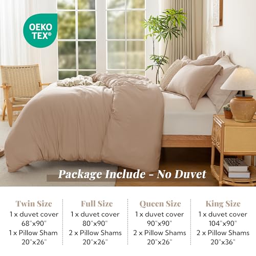 Image of MILDLY Super Soft Duvet Cover - 100% Microfiber Polyester Rugby Tan Comforter Cover Set 3 Pieces with Zipper Closure & Corner Ties (No Comforter) | Washed Microfiber Cotton-Like, Breathable Comfort, Hidden Zipper, Corner Ties, OEKO-TEX Certified, Fade Resistant